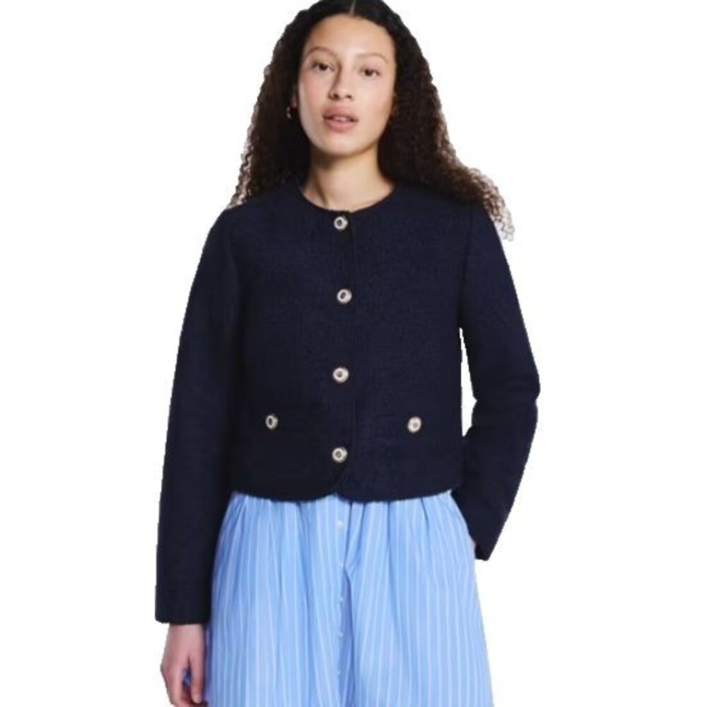 Free Assembly Navy Nubby  Short Jacket Button Front with Pockets Size Large NEW